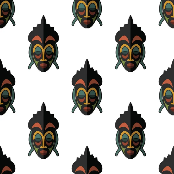 Máscara africana sem costura padrão vetor ilustração fundo. Ícone plano . —  Vetores de Stock