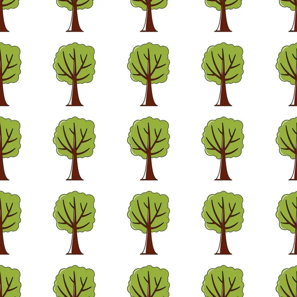 Gröna träd sömlösa mönster i tecknad stil isolerad på vit bakgrund vektorillustration — Stock vektor