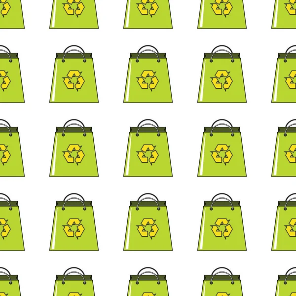Πράσινη τσάντα χωρίς ραφή πρότυπο σε ύφος κινούμενων σχεδίων που απομονώνονται σε λευκό φόντο εικονογράφηση διάνυσμα — Διανυσματικό Αρχείο