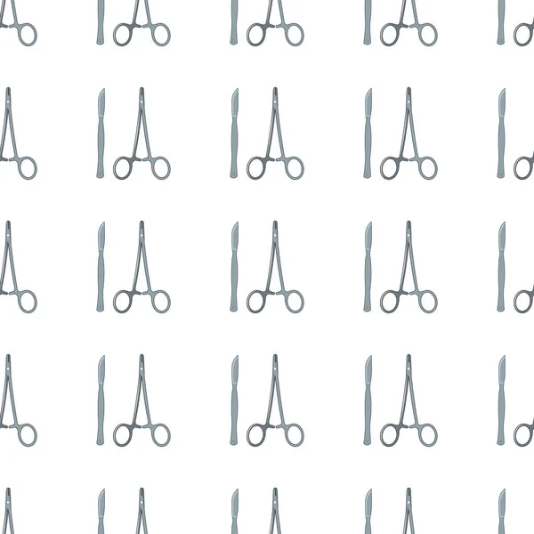 Scalpel et ciseaux motif sans couture dans le style de dessin animé isolé sur fond blanc illustration vectorielle — Image vectorielle