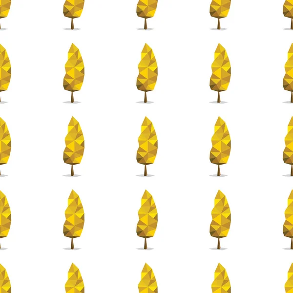 Árboles poligonales bajos amarillos patrón sin costura en estilo de dibujos animados aislados en la ilustración del vector de fondo blanco — Vector de stock