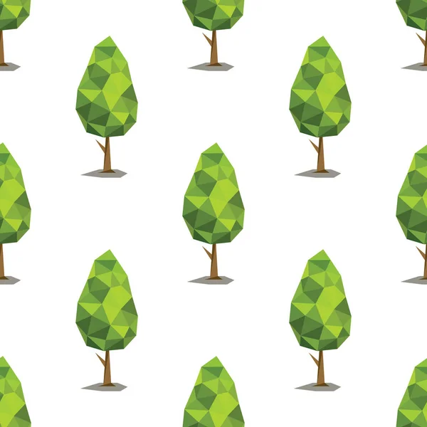 Árboles poligonales bajos verdes patrón sin costura en estilo de dibujos animados aislados en la ilustración del vector de fondo blanco — Vector de stock