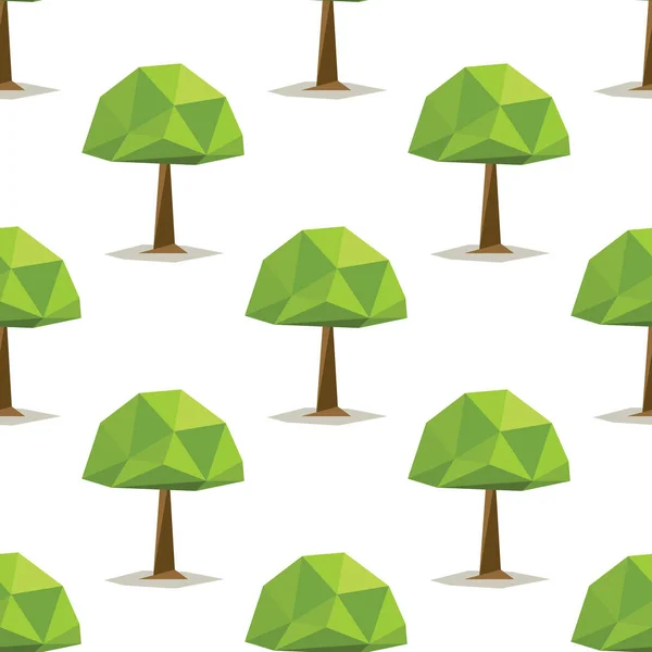 緑低多角形の木の白い背景のベクトル図に分離された漫画のスタイルでシームレスなパターン — ストックベクタ