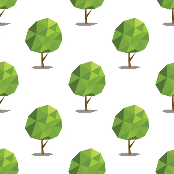 Árboles poligonales bajos verdes patrón sin costura en estilo de dibujos animados aislados en la ilustración del vector de fondo blanco — Archivo Imágenes Vectoriales