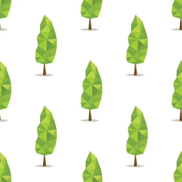 Árboles poligonales bajos verdes patrón sin costura en estilo de dibujos animados aislados en la ilustración del vector de fondo blanco — Vector de stock