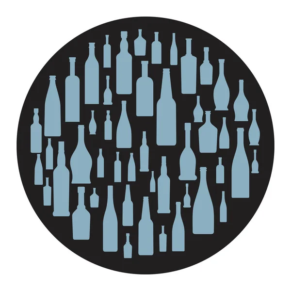 Conjunto de iconos de botella. Ilustración de vectores de alcohol en botella para diseño y web aislada sobre fondo negro — Vector de stock