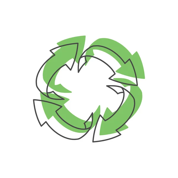 Zielona ikona recyklingu, doodle stylu — Wektor stockowy