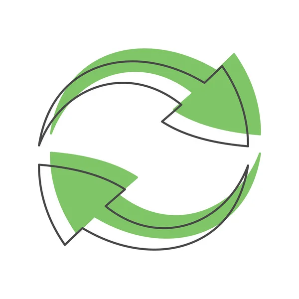 Reciclare pictogramă verde, stil doodle — Vector de stoc