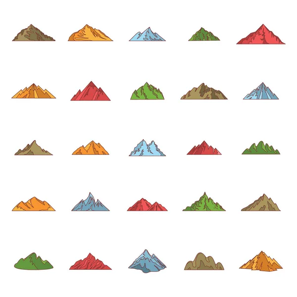 Ícones Desenhos Animados Montanha Conjunto Ilustração Vetorial Para Design Web —  Vetores de Stock