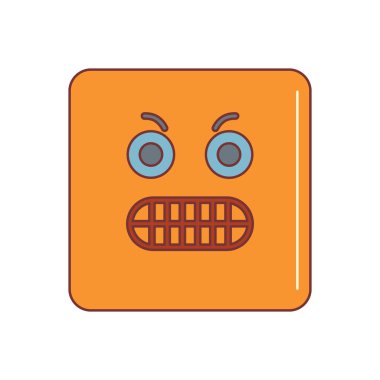 Öfkeli ifade yüz karikatür simge vektör çizim tasarım ve beyaz arka plan üzerinde izole web için. Vektör güçlü duygu. Turuncu surat yüz.