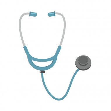 Çizgi film tıbbi mavi stetoskop, beyaz arka plan üzerinde izole phonendoscope. Dinlemek, vektör çizim için tıbbi alet