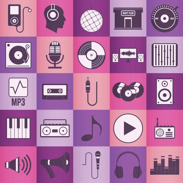 Ikon Radio Musik Suara Multimedia Dengan Elemen Datar Ilustrasi Headphone - Stok Vektor