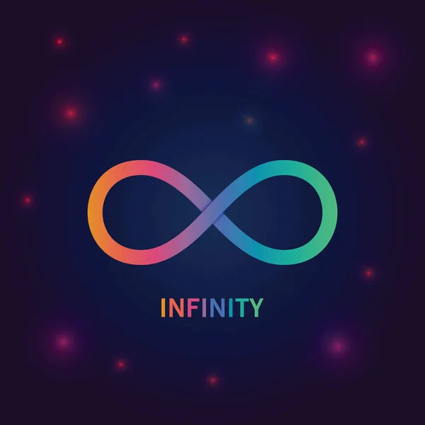 Infinity symbol vector background. Light blue rainbow infinity, eternity concept with shiny particles. Vector illustration for science and buisiness design