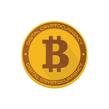 Altın bitcoin sikke vektör çizim fintech net bankacılık ve blockchain kavramı için karikatür. Altın bitcoin para, internet finans sikke vektör çizim