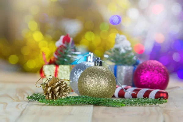 Christmas decoration on wooden table with blurred light background Stock Image