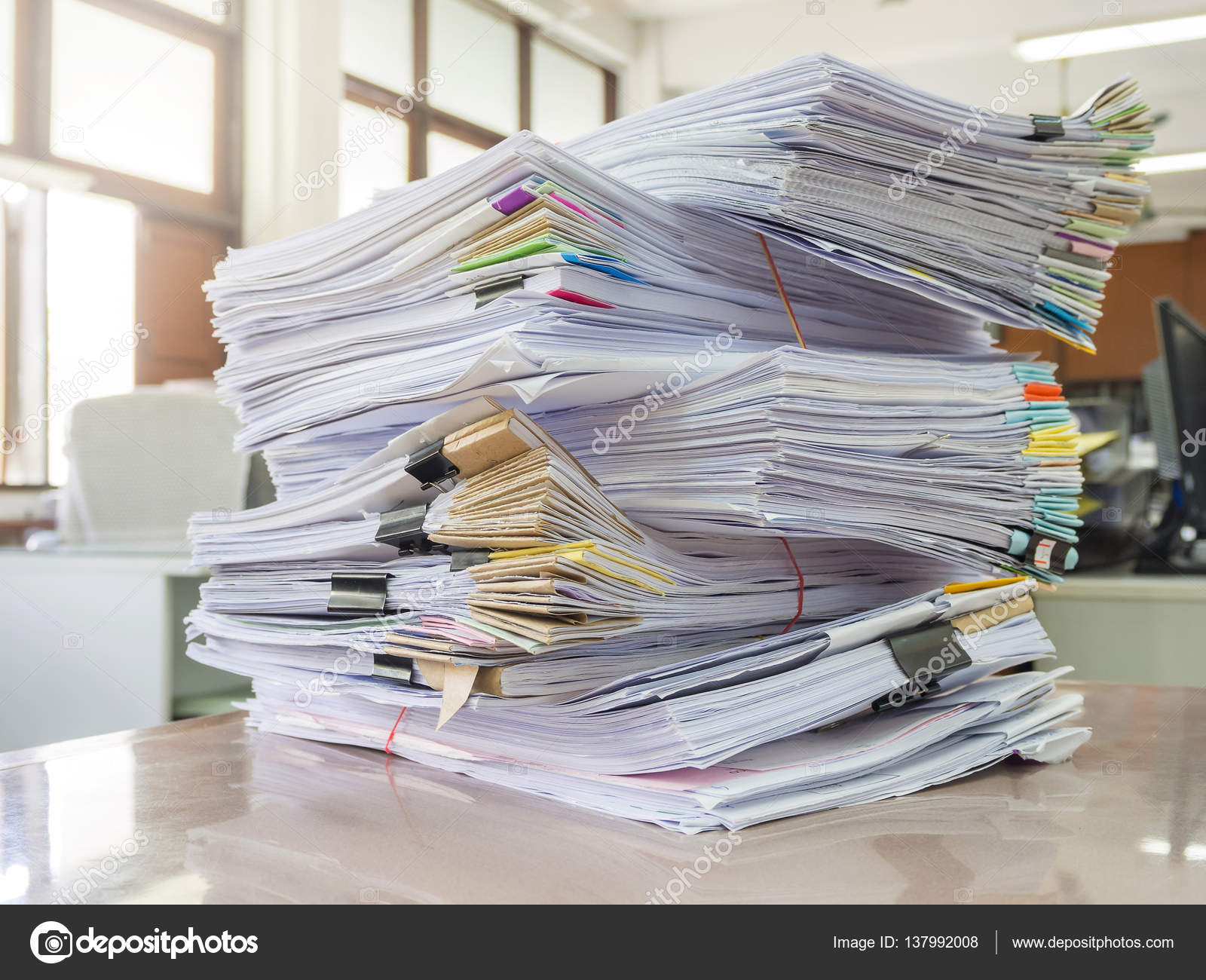 Pile Of Paper Documents In The Office Stock Photo - Download Image