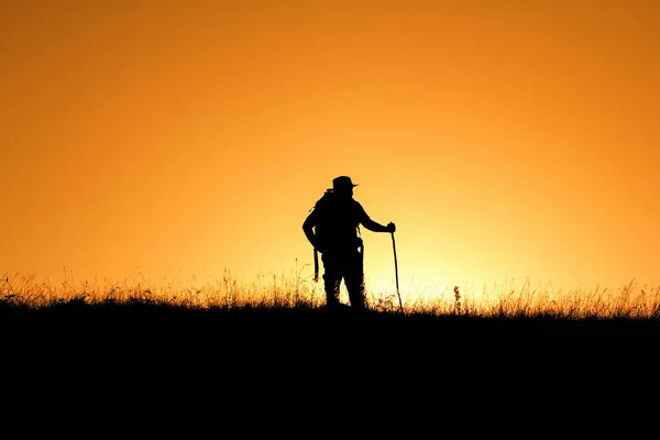 Silhouette von Menschen, die Spaß bei Sonnenuntergang haben — Stockfoto