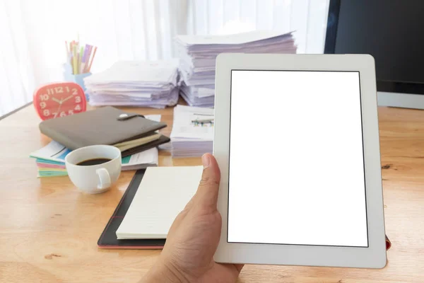 Bedrijfsconcept van office werkt, Hand met Tablet PC — Stockfoto