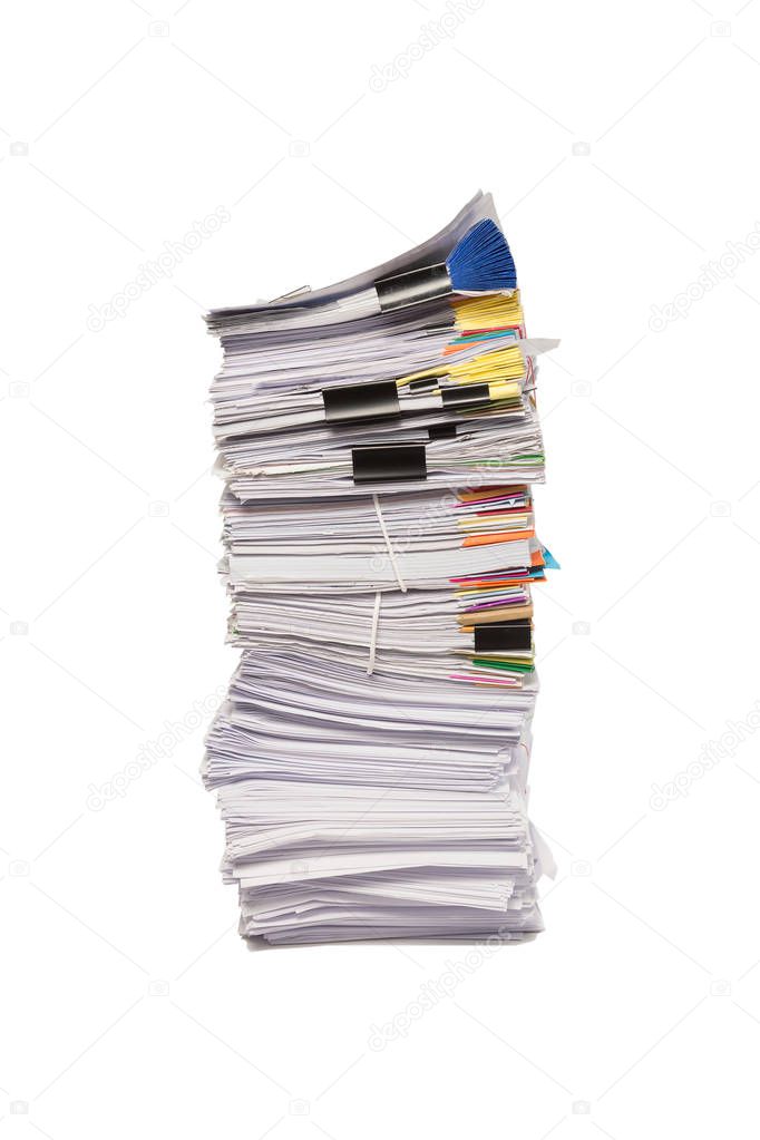 Stack of business papers isolated on white background