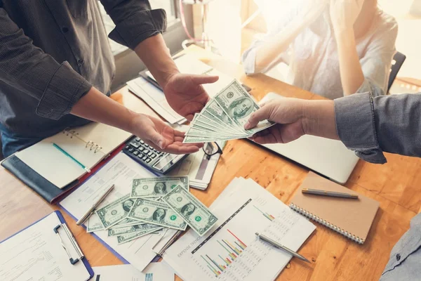 Business Finance Concept Hand Businessman Giving Money His Partner — Stock Photo, Image