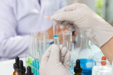 Research and development concept, Laboratory scientist working at lab with test tubes about medicine