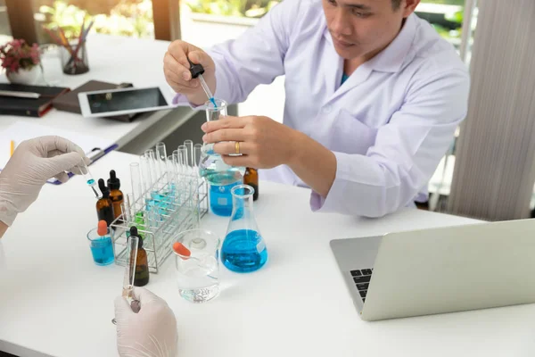 Research and development concept, Laboratory scientist working at lab with test tubes about medicine