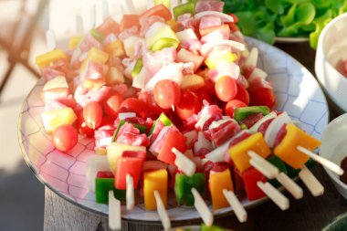 Close up  raw barbecue with various kinds of meat.