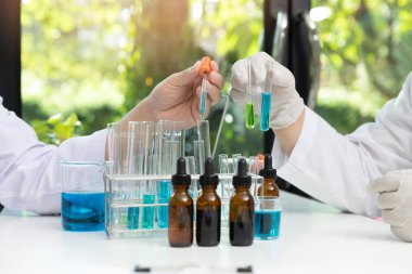 Research and development concept, Laboratory scientist working at lab with test tubes about medicine