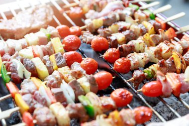 Close up cooking barbecue in gardern.