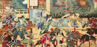 Samurai battle on Japanese Traditional paintings  clipart