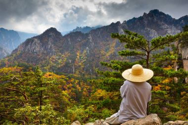 Buddhist monk meditation at seorak mountains at the Seorak-san N clipart