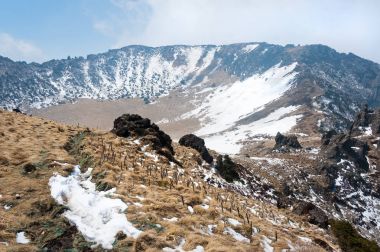 Hallasan dağ volkanik krater Jeju, top K ada