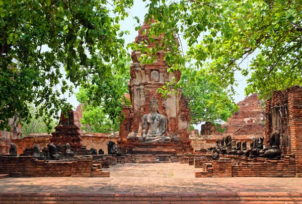 Estatua de Buda en Wat Mahathat. Parque histórico de Ayutthaya, público —  Fotos de Stock