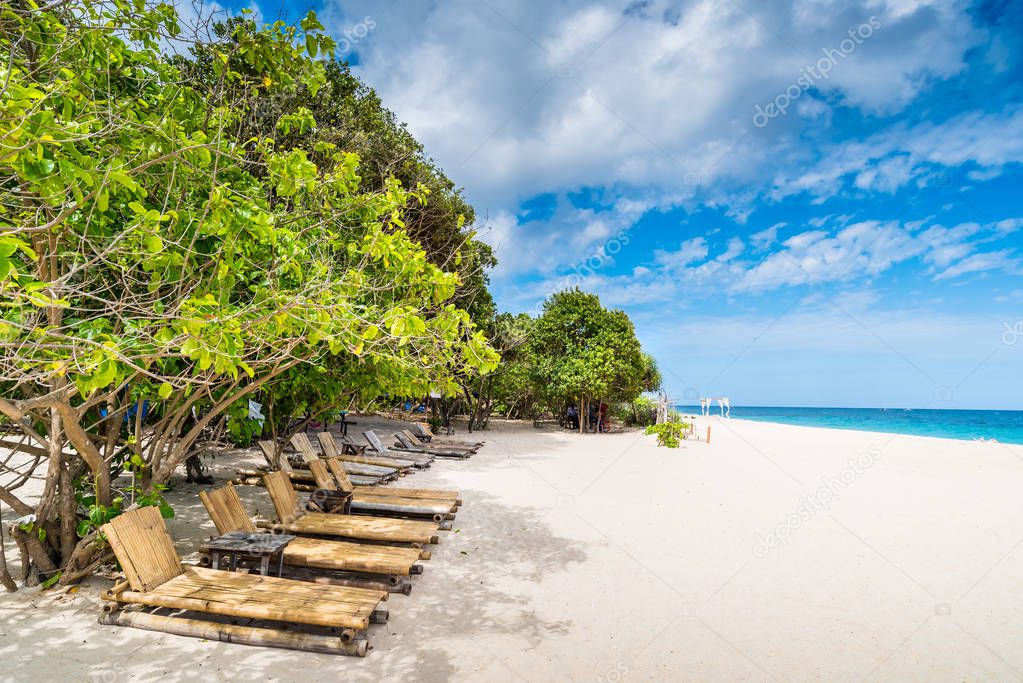 Tropical beach background from Puka Beach at Boracay island 