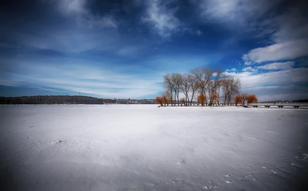 Winterlandschaft des gefrorenen Sees im Stadtpark — Stockfoto