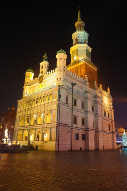 gece fotoğraf güzel tarihi city Hall Poznan, Polonya