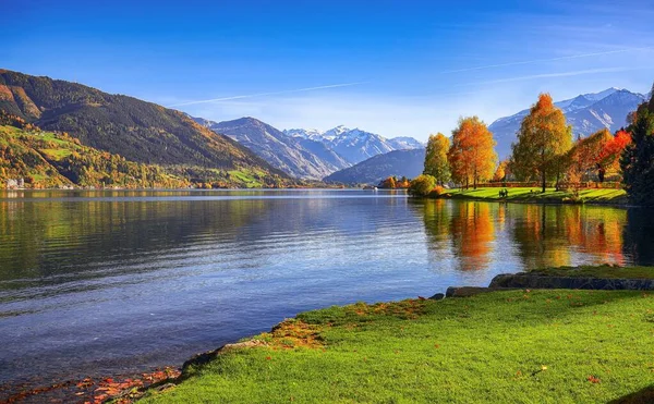 Látványos őszi kilátás a tóra és a fákra a Városligetben — Stock Fotó