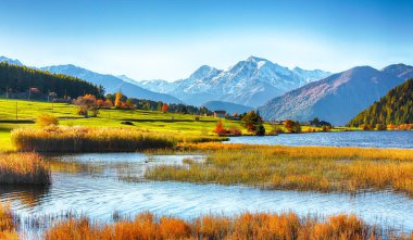 Haidersee 'nin görkemli sonbahar manzarası (Lago della Muta) göl esprisi