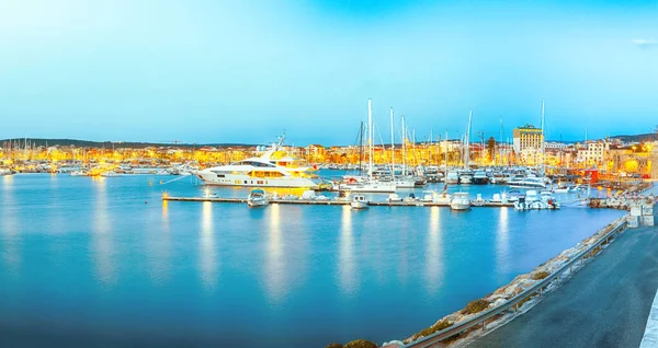 Fantástica Vista Nocturna Del Puerto Alghero Paisaje Marino Mediterráneo Ubicación — Foto de Stock