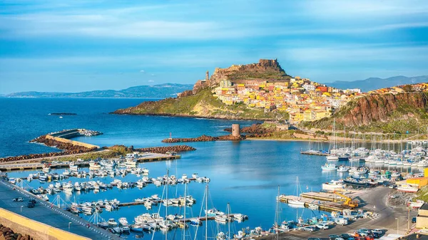 Schilderachtig Uitzicht Middeleeuwse Stad Castelsardo Stadsgezicht Van Castelsardo Haven Locatie — Stockfoto