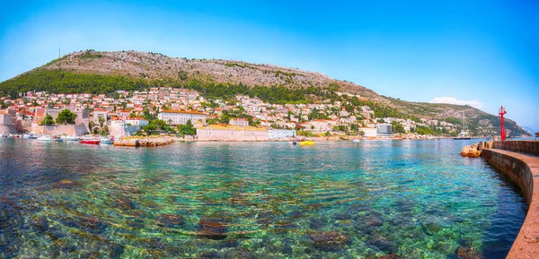 Porto Velho Cidade Histórica Dubrovnik Baía Com Muitos Barcos Água — Fotografia de Stock