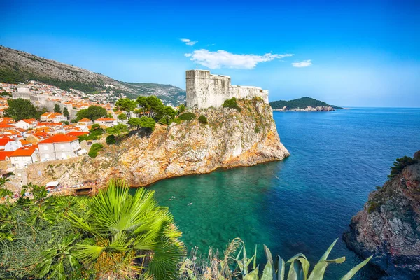 Vista Aérea Famosa Cidade Destino Viagem Dubrovnik Fort Lovrijenac Dia — Fotografia de Stock