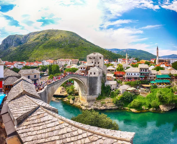 Fantastische Skyline Von Mostar Mit Der Mostar Brücke Häusern Und — Stockfoto