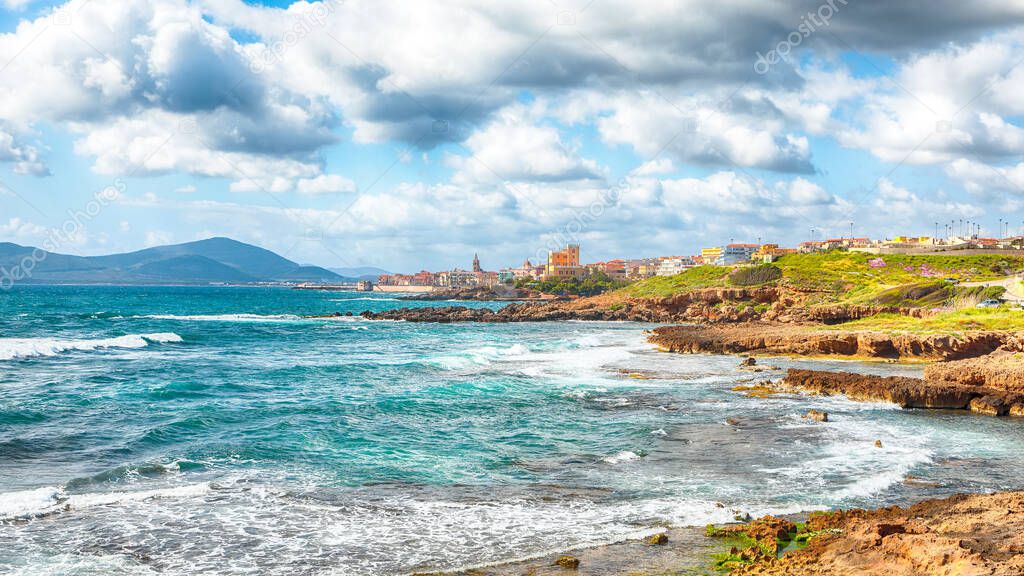 Splendid spring cityscape of Alghero town at morning. Fantastic  Mediterranean seascape. Location:  Alghero, Province of Sassari, Italy, Europe