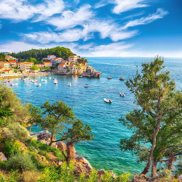 Pittoresk Uitzicht Adriatische Kust Budva Riviera Buurt Van Przno Dorp — Stockfoto