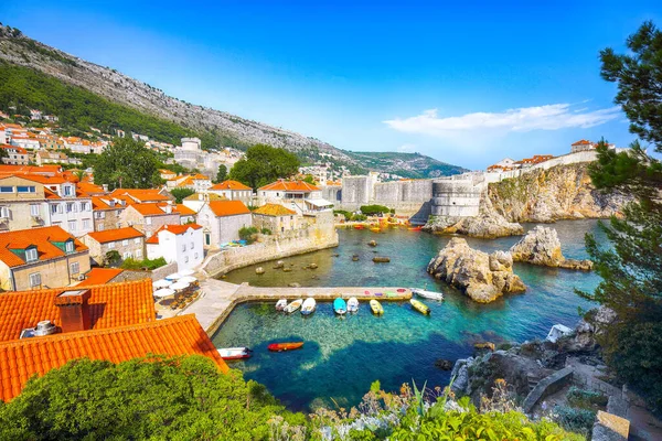 Vista Aérea Famosa Cidade Destino Viagem Dubrovnik Fort Bokar Visto — Fotografia de Stock