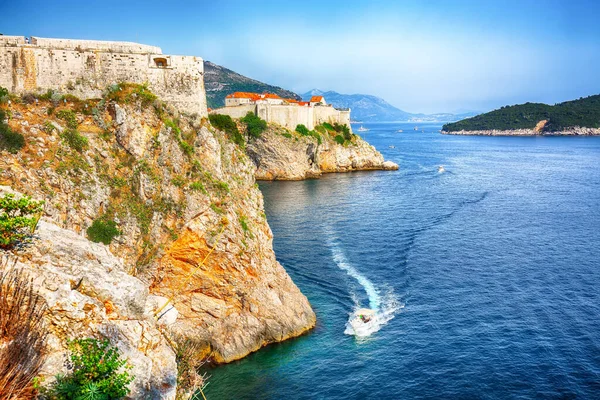Vista Aérea Famosa Cidade Destino Viagem Dubrovnik Fort Lovrijenac Lokrum — Fotografia de Stock