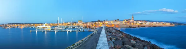 Paesaggio Paesaggistico Serale Panoramico Del Porto Alghero Parte Storica Della — Foto Stock