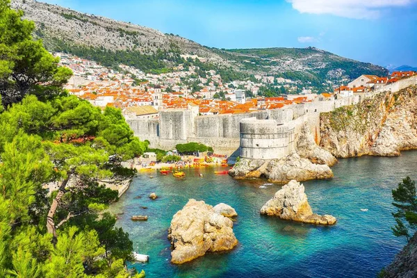 Vista Aérea Famosa Cidade Destino Viagem Dubrovnik Fort Bokar Visto — Fotografia de Stock