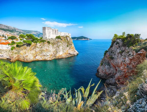 Vista Aérea Famosa Cidade Destino Viagem Dubrovnik Fort Lovrijenac Dia — Fotografia de Stock